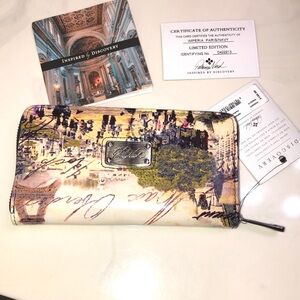 Patricia Nash Leather Imperia Paris Postcard ZA Wallet Color Paris Navy NWT